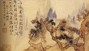 Shitao in meditation at the foot of the mountains impossible 1695 traditional Chinese Oil Paintings